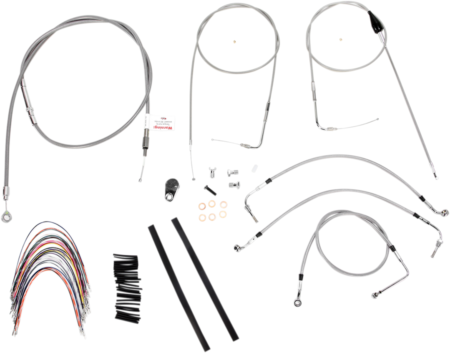 0610-0740 - BURLY BRAND Handlebar Cable/Brake Line Kit - Complete - 14" Ape Hanger Handlebars - Stainless Steel B30-1088