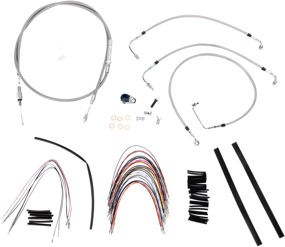 0610-0743 - BURLY BRAND Handlebar Cable/Brake Line Kit - Complete - 14" Ape Hanger Handlebars - Stainless Steel B30-1091