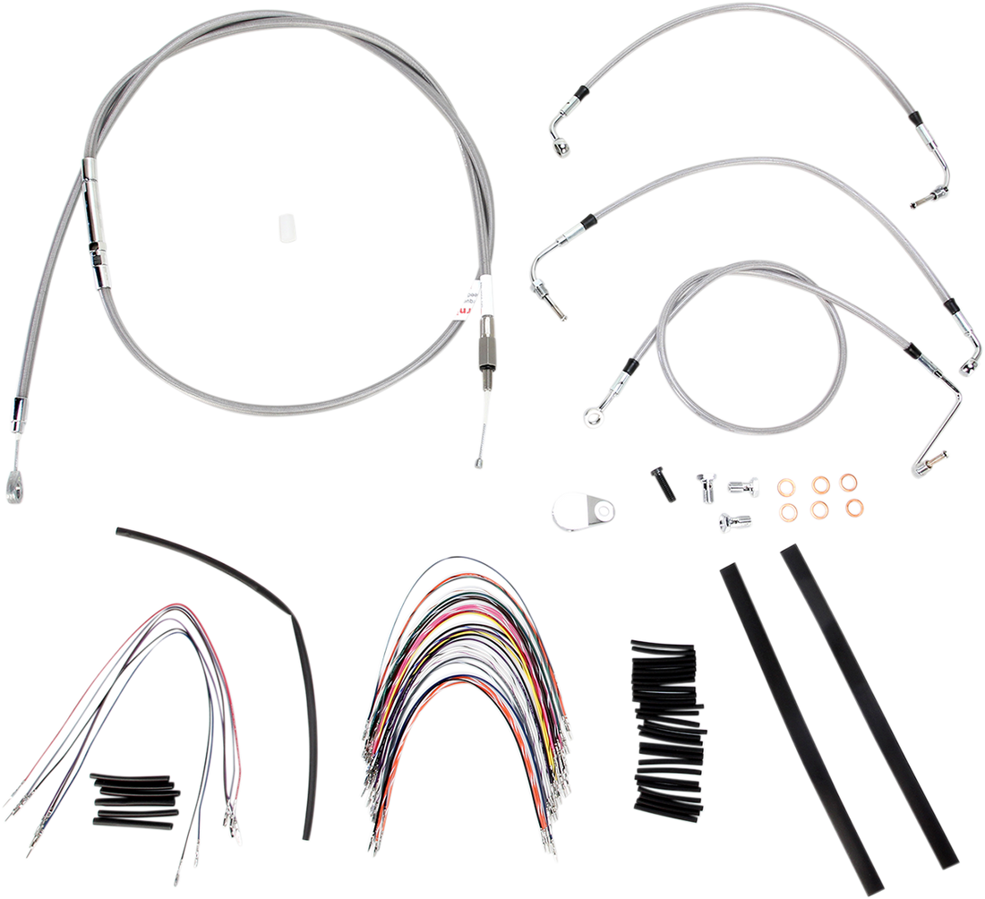 0610-0744 - BURLY BRAND Handlebar Cable/Brake Line Kit - Complete - 16" Ape Hanger Handlebars - Stainless Steel B30-1092