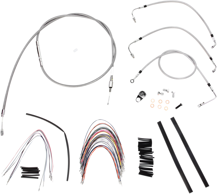 0610-0745 - BURLY BRAND Handlebar Cable/Brake Line Kit - Complete - 18" Ape Hanger Handlebars - Stainless Steel B30-1093