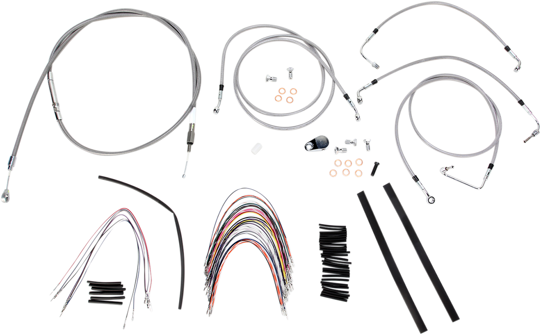 0610-0746 - BURLY BRAND Handlebar Cable/Brake Line Kit - Complete - 14" Ape Hanger Handlebars - Stainless Steel B30-1094