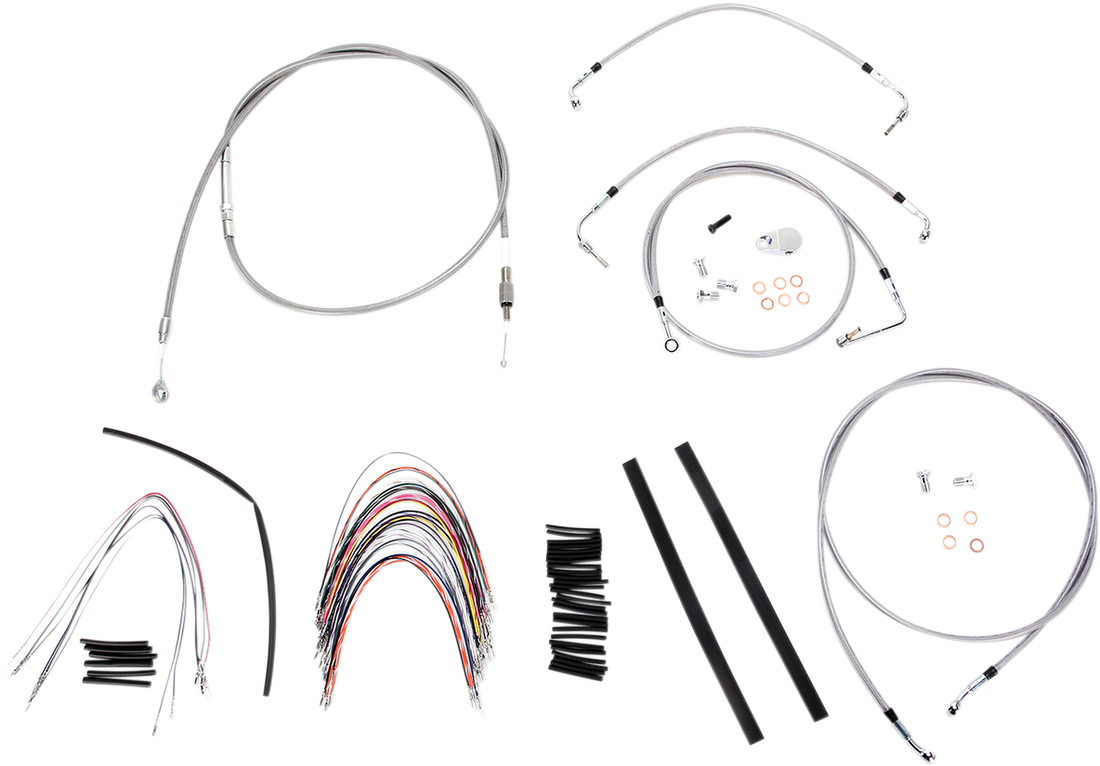 0610-0747 - BURLY BRAND Handlebar Cable/Brake Line Kit - Complete - 16" Ape Hanger Handlebars - Stainless Steel B30-1095