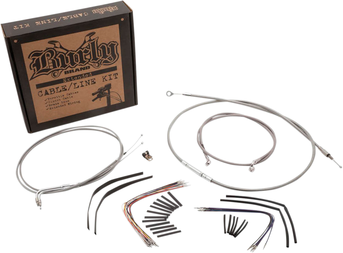 0610-0748 - BURLY BRAND Handlebar Cable/Brake Line Kit - Complete - 18" Ape Hanger Handlebars - Stainless Steel B30-1096