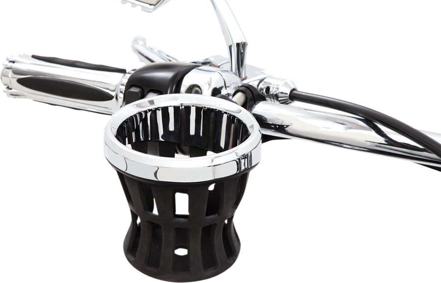 0636-0022 - CIRO Drink Holder - 7/8" & 1" Handlebar Mount - Chrome/Black Clamp 50413