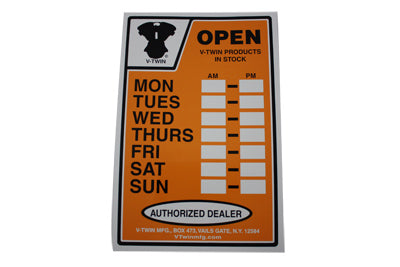 48-0004 - V-Twin Hours Sign, No Commercial Value