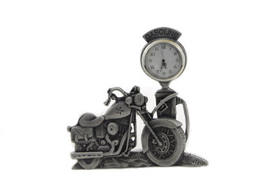 48-1654 - V-Twin Pewter Motorcycle Clock 4-1/2  Tall