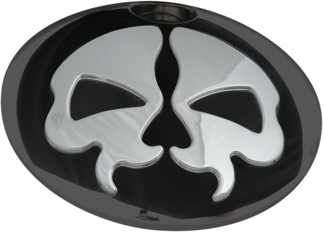 0703-0792 - DRAG SPECIALTIES Fuel Door - Split Skull - Black with Chrome 78051B