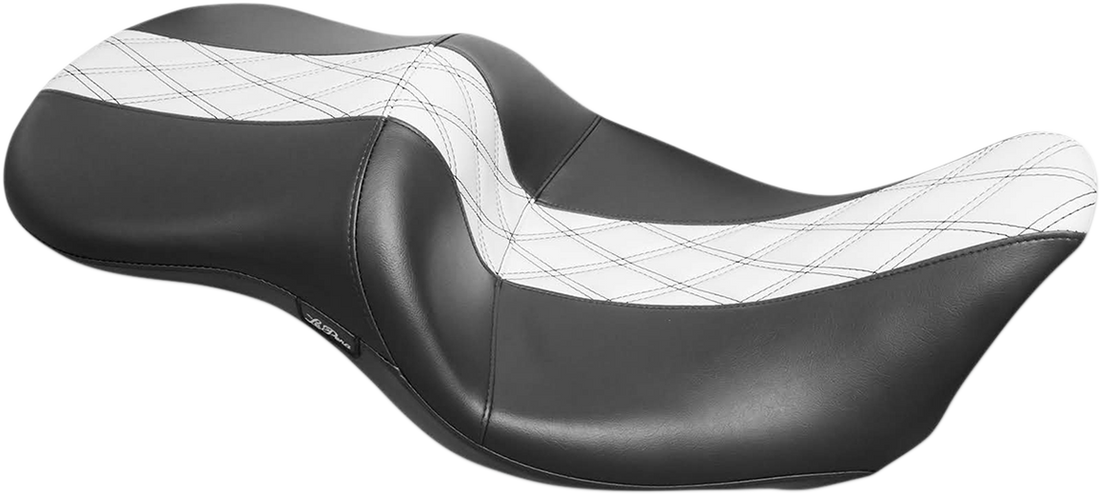 0801-1219 - LE PERA Maverick Seat - Without Backrest - HR White Inlay Double Diamond - Black - FL '08-'22 LK-957HR1