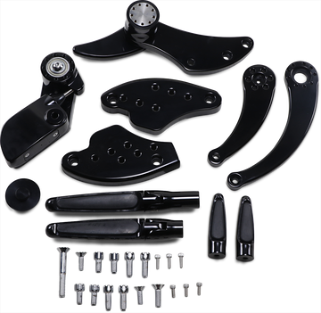 1622-0536 - HAWG HALTERS Forward Control - 18+ Softail - Black Anodized - Standard - Folding Rubber Inlay Pegs - Solid Lever FCK-S18A-FR