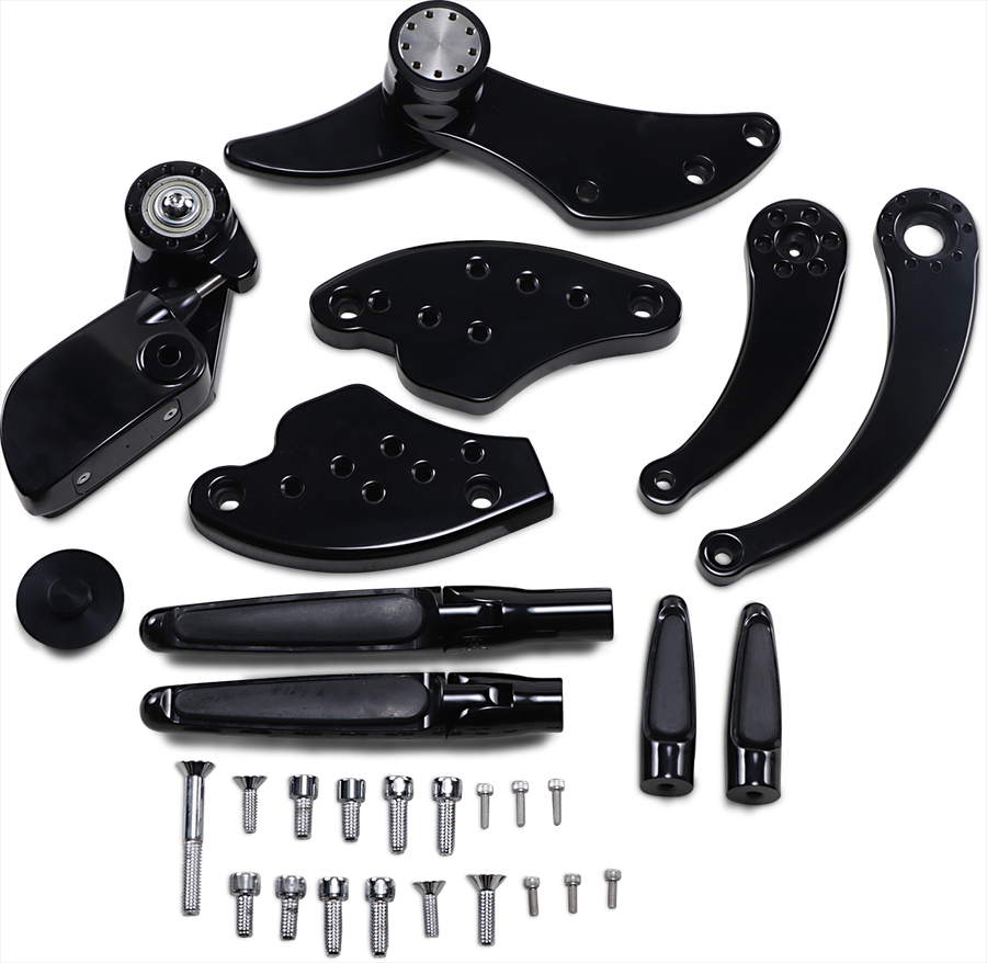 1622-0536 - HAWG HALTERS Forward Control - 18+ Softail - Black Anodized - Standard - Folding Rubber Inlay Pegs - Solid Lever FCK-S18A-FR