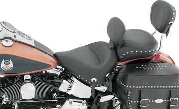 0802-0491 - MUSTANG Wide Solo Seat - With Backrest - Black - Studded W/Concho - FLST '08-'17 79485