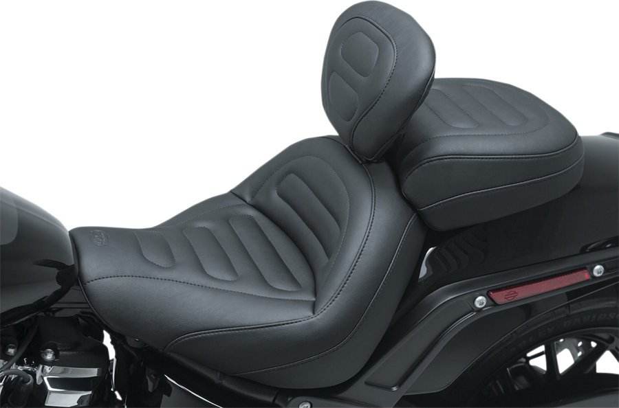 0802-1059 - MUSTANG Max Profile Solo Touring Seat - with Driver Backrest - Black - Trapezoid Stitch - FXFB/FXFBS 79334