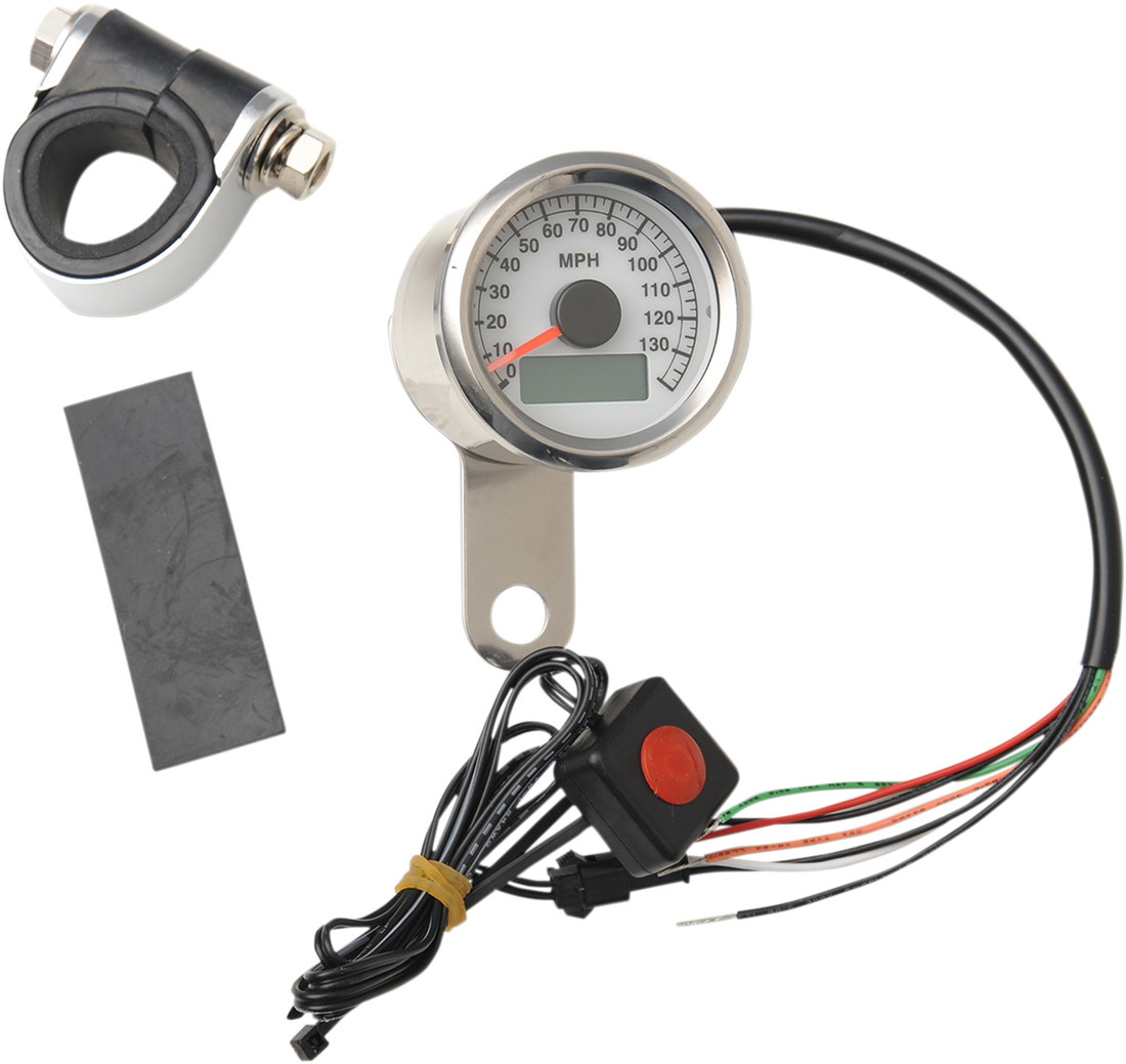 2210-0173 - DRAG SPECIALTIES 1.87" MPH Programmable Mini Electronic Speedometer with Odometer/Tripmeter - Polished - White Face 21-6899WNU