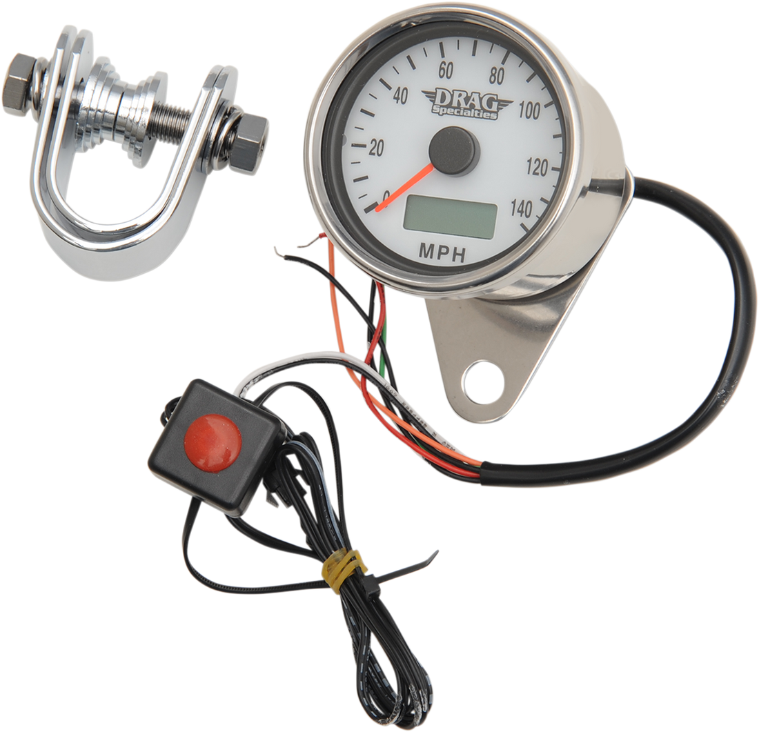 2210-0175 - DRAG SPECIALTIES 2.4" MPH Programmable Mini Electronic Speedometer with Odometer/Tripmeter - Polished - White Face 21-6893DSWNU