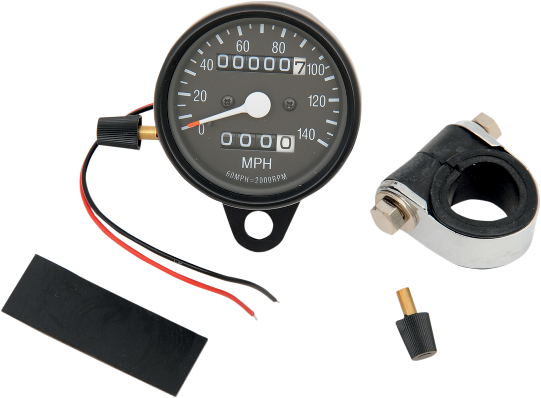 2210-0251 - DRAG SPECIALTIES 2.4" MPH Mini LED Mechanical Speedometer/Indicators/Trip - Black Housing - Black Face - 2:1 21-6815BDS