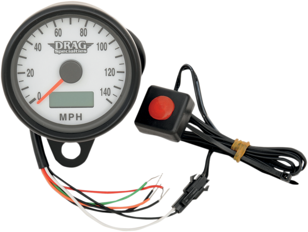 2210-0258 - DRAG SPECIALTIES 2.4" MPH Programmable Mini Electronic Speedometer with Odometer/Tripmeter - Matte Black - White Face 21-6893BDSWNU