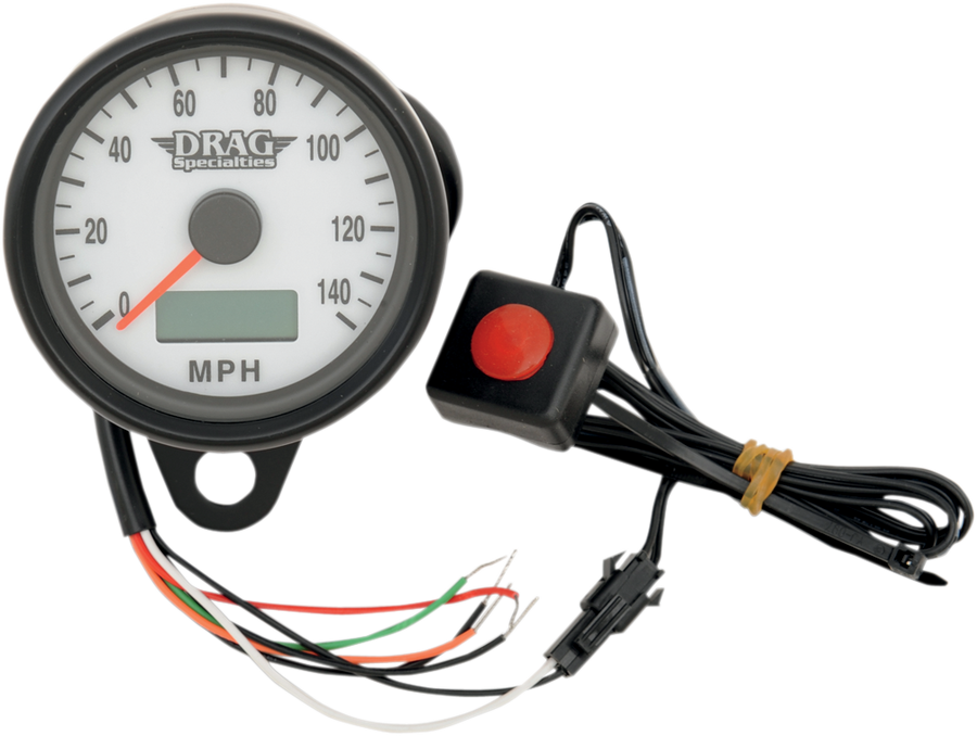 2210-0258 - DRAG SPECIALTIES 2.4" MPH Programmable Mini Electronic Speedometer with Odometer/Tripmeter - Matte Black - White Face 21-6893BDSWNU