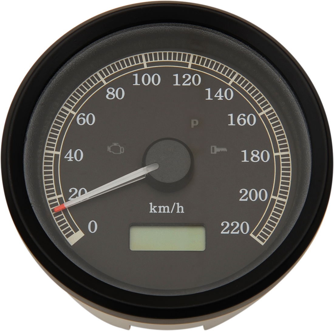 2210-0390 - DRAG SPECIALTIES 3-3/8" KM/H Programmable Electronic Speedometer - Black Bezel - Black Face T21-69A4BBDS