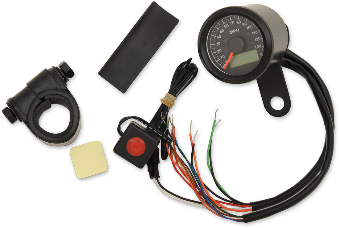 2210-0420 - DRAG SPECIALTIES Programmable Speedometer with Indicator Lights - Gloss Black - 120 MPH LED Black Face - 1-7/8" 77902