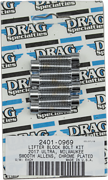 2401-0969 - DRAG SPECIALTIES Lifter Block Smooth Bolt Kit - Chrome - M8 MK776S