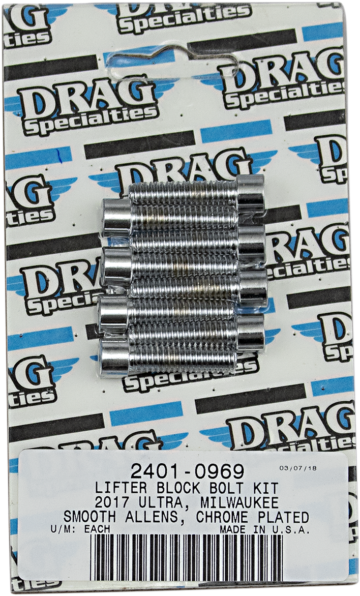 2401-0969 - DRAG SPECIALTIES Lifter Block Smooth Bolt Kit - Chrome - M8 MK776S