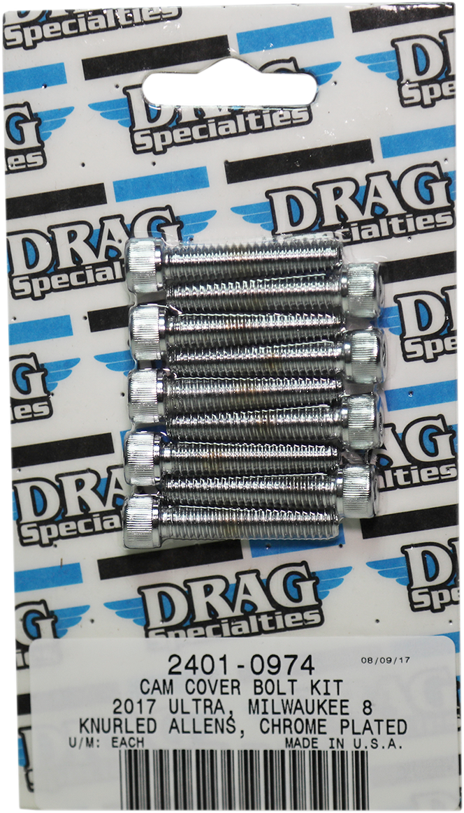 2401-0974 - DRAG SPECIALTIES Camshaft Cover Knurled Bolt Kit - Chrome - M8 MK779
