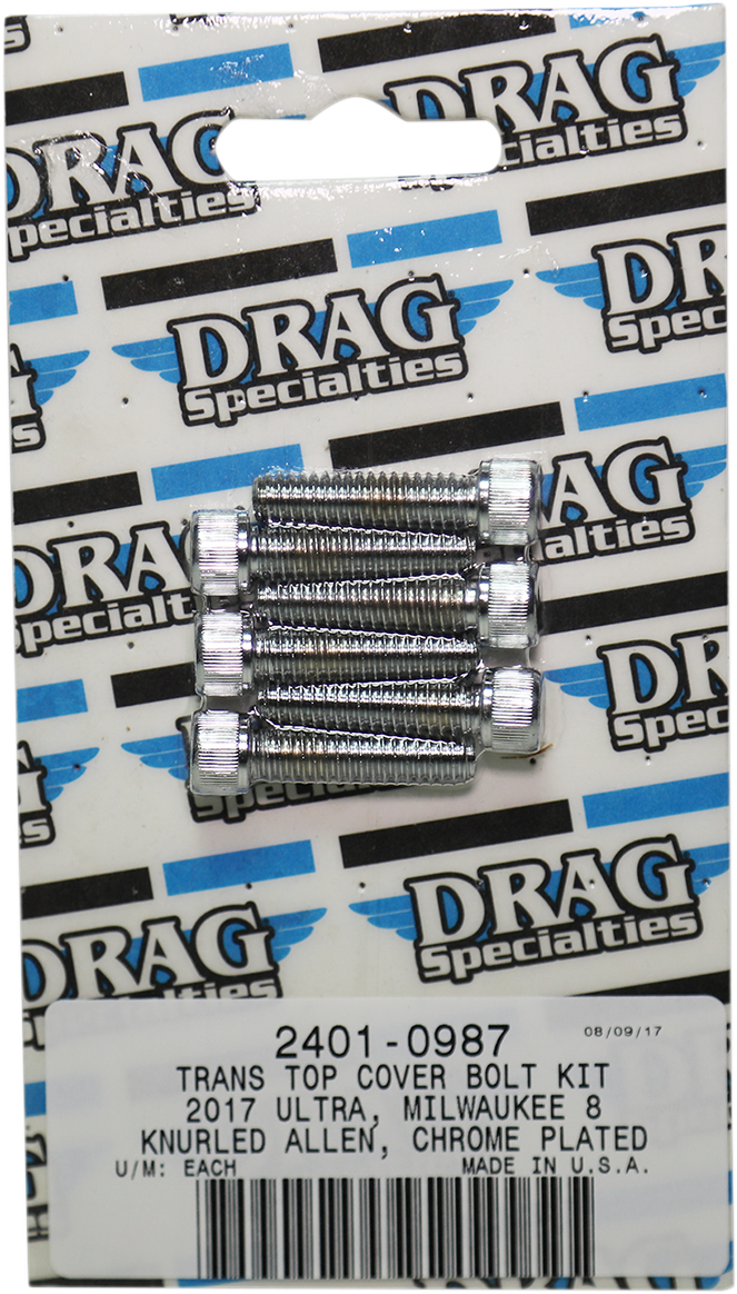 2401-0987 - DRAG SPECIALTIES Transmission Top Knurled Bolt Kit - Chrome - M8 MK786