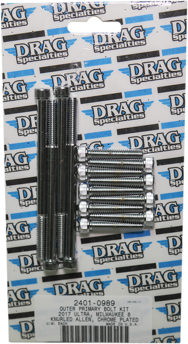 2401-0989 - DRAG SPECIALTIES Outer Primary Knurled Bolt Kit - Chrome - M8 MK787
