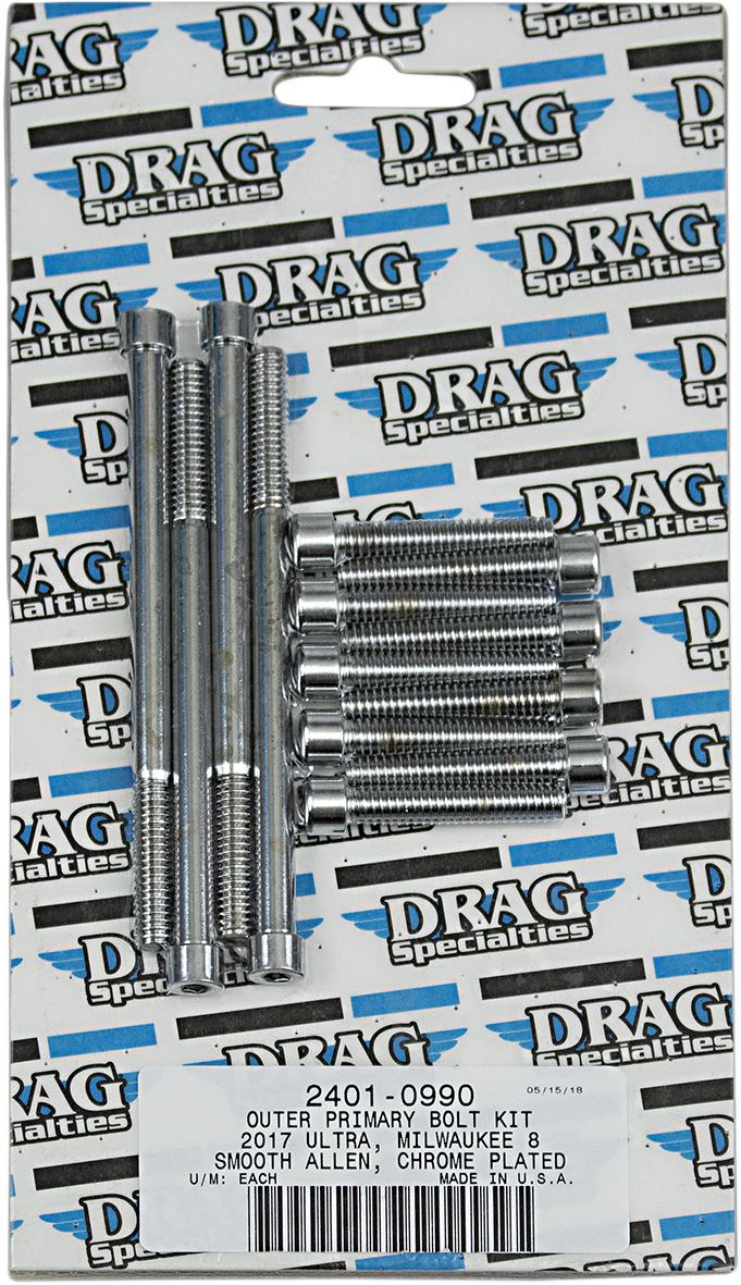 2401-0990 - DRAG SPECIALTIES Outer Primary Smooth Bolt Kit - Chrome - M8 MK787S