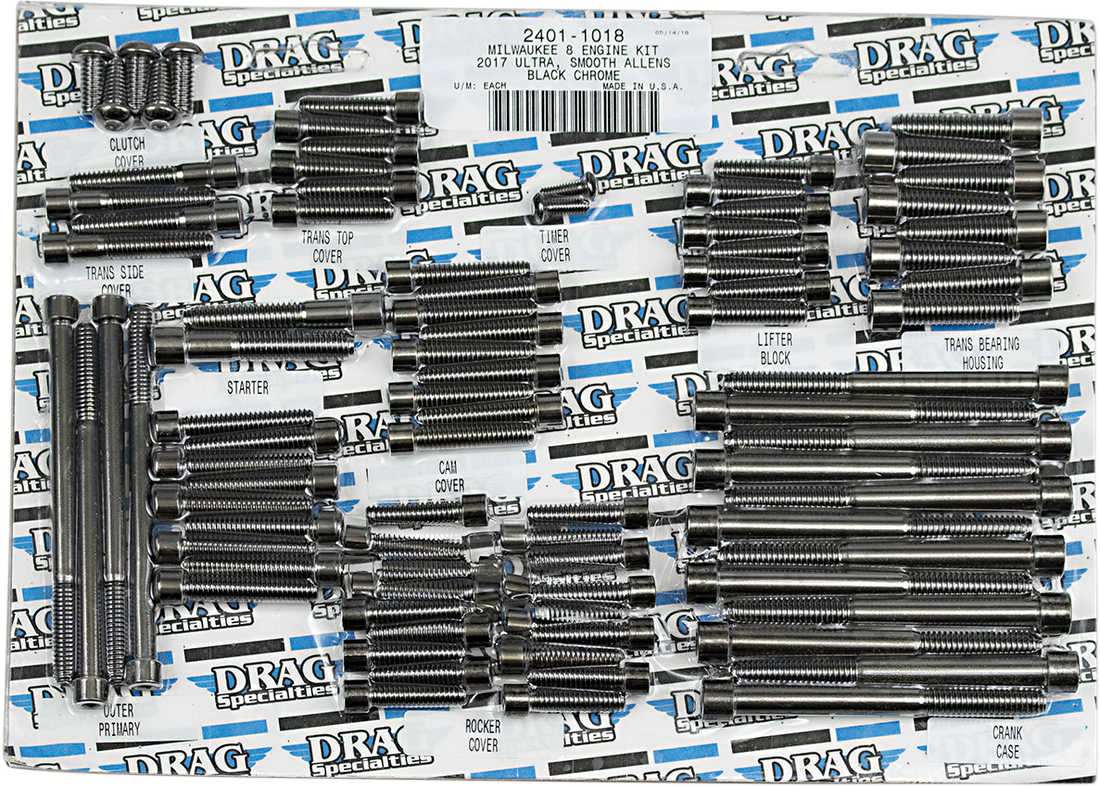 2401-1018 - DRAG SPECIALTIES Engine Set Smooth Bolt Kit - Black/Chrome - M8 MK775SBK