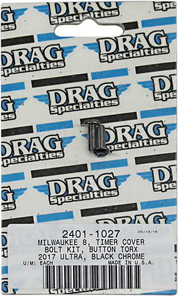 2401-1027 - DRAG SPECIALTIES Timer Cover Knurled Bolt Kit - Black/Chrome - M8 MK780BK