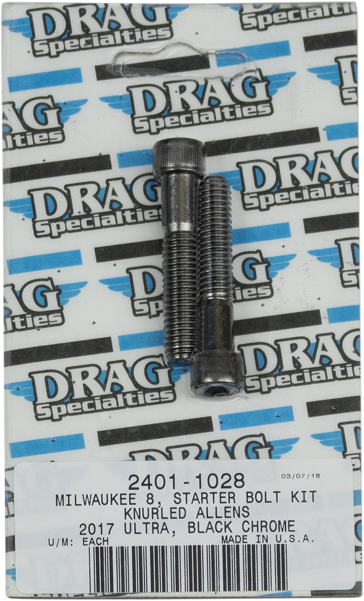 2401-1028 - DRAG SPECIALTIES Starter Knurled Bolt Kit - Black/Chrome - M8 MK781BK