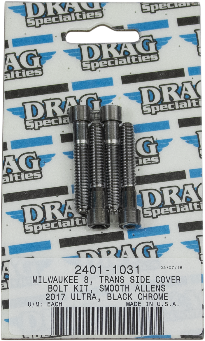 2401-1031 - DRAG SPECIALTIES Transmission Cover Smooth Bolt Kit - Black/Chrome - M8 MK782SBK