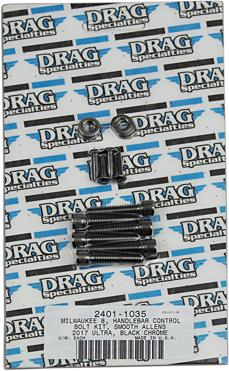 2401-1035 - DRAG SPECIALTIES Handlebar Smooth Bolt Kit - Black/Chrome - M8 MK784SBK