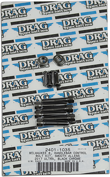 2401-1035 - DRAG SPECIALTIES Handlebar Smooth Bolt Kit - Black/Chrome - M8 MK784SBK
