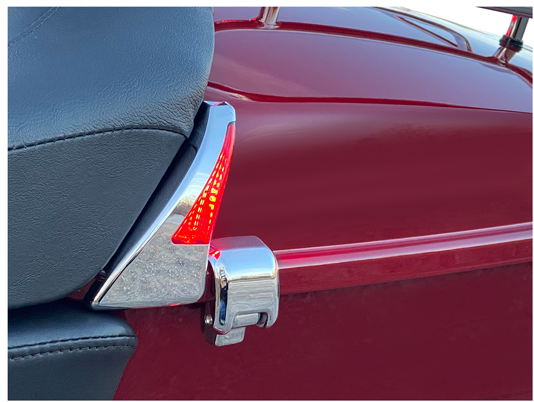 2040-2542 - CUSTOM DYNAMICS Sequential Tour Pak Seat Back Rest LED Lights - Chrome/Red - FLH CD-TPBR-14-RC