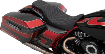 0801-1266 - DRAG SPECIALTIES Forward Positioned Predator 2-Up Seat - Double Diamond - Silver Stitched 0801-1266