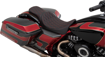 0801-1267 - DRAG SPECIALTIES Forward Positioned Predator 2-Up Seat - Double Diamond - Red Stitched 0801-1267